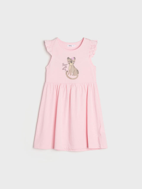 Pink dress with a cat design on a white background