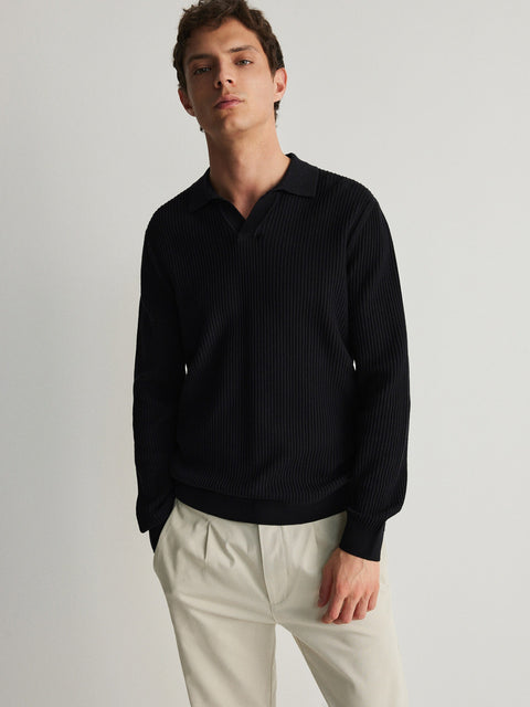 Reserved Men's Black Knitted Jersey Polo Neck Sweater | Reserved In Lebanon