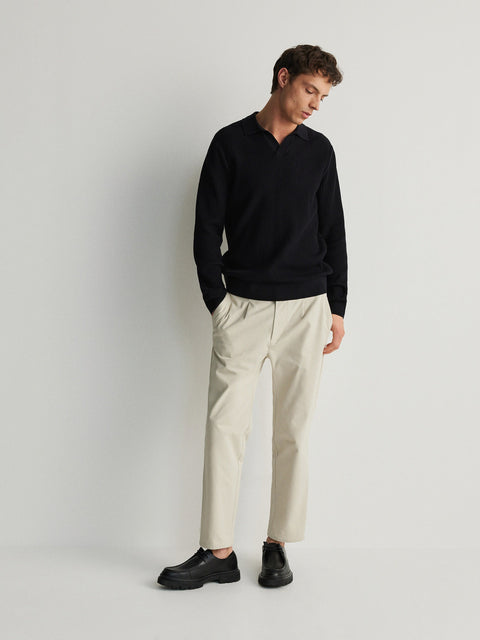 Reserved Men's Black Knitted Jersey Polo Neck Sweater | Reserved In Lebanon