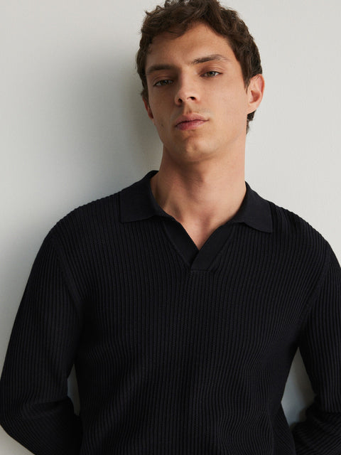 Reserved Men's Black Knitted Jersey Polo Neck Sweater | Reserved In Lebanon