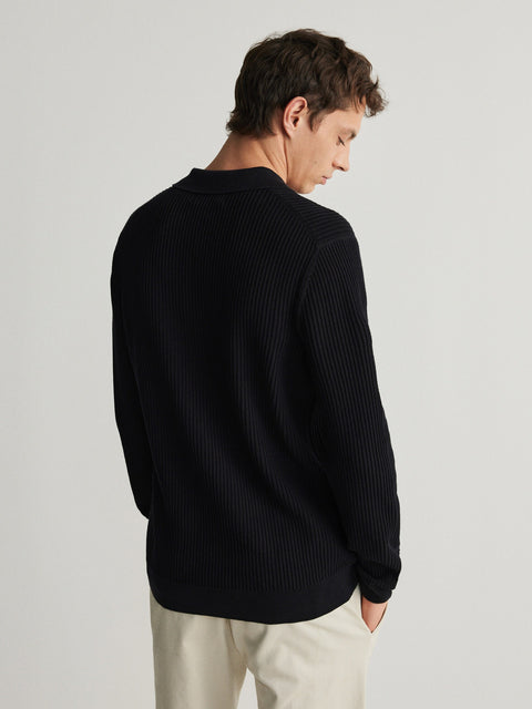 Reserved Men's Black Knitted Jersey Polo Neck Sweater | Reserved In Lebanon