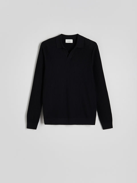 Reserved Men's Black Knitted Jersey Polo Neck Sweater | Reserved In Lebanon