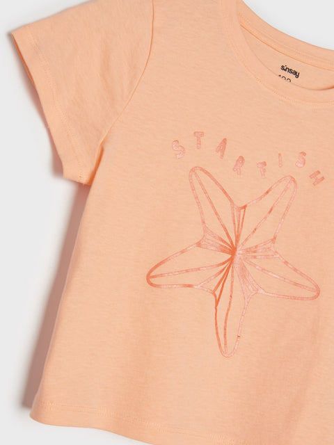 Sinsay Girl's Peach T-shirt With Print | Sinsay In Lebanon
