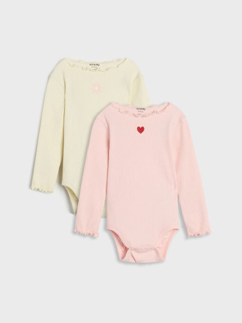 Sinsay Baby Girl's Off White & Light Pink Pack Of 2 Ribbed Knit Bodysuits | Sinsay In Lebanon