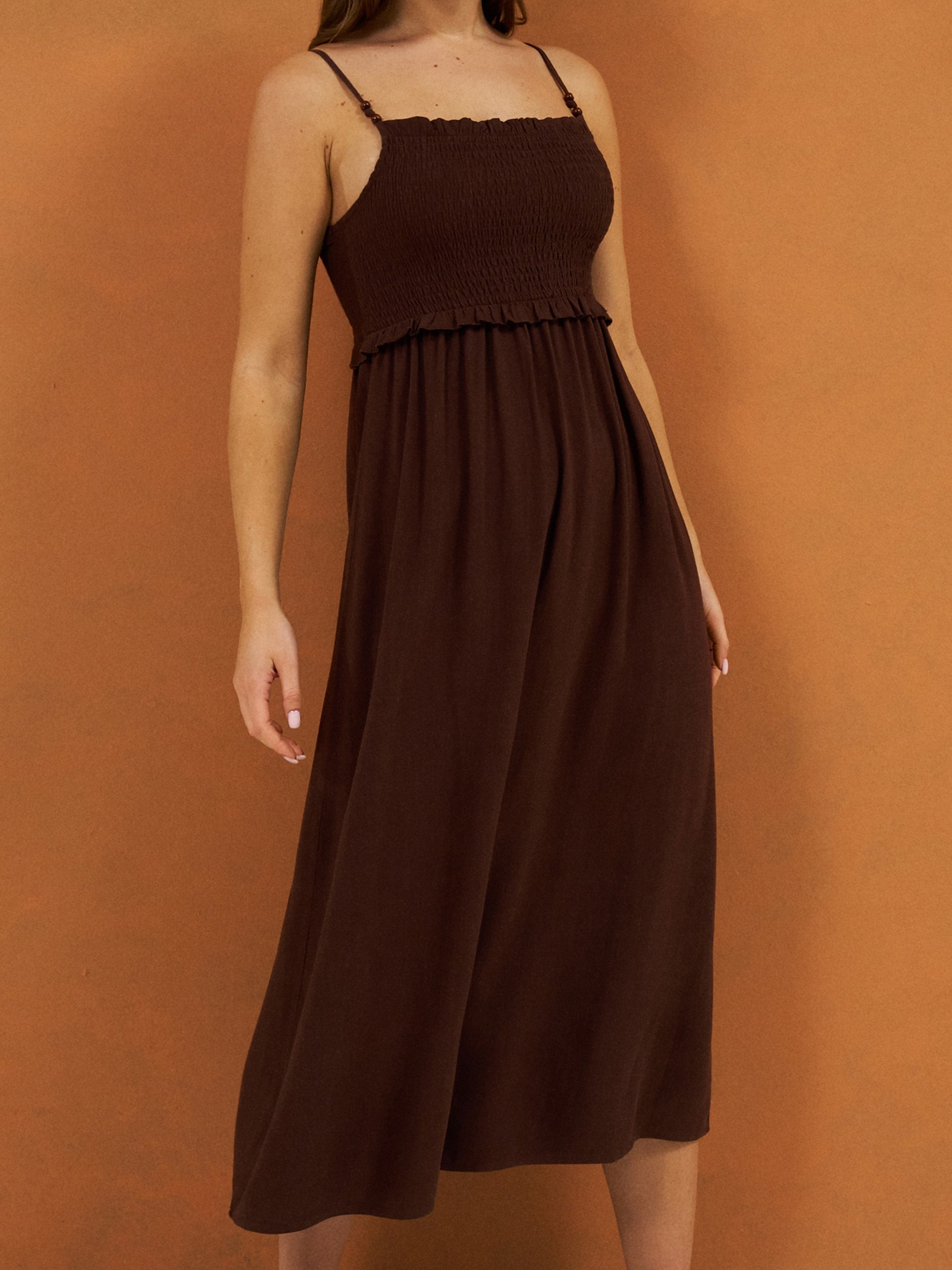 Sinsay Women's Brown Viscose Midi Dress With Straps | Sinsay In Lebanon
