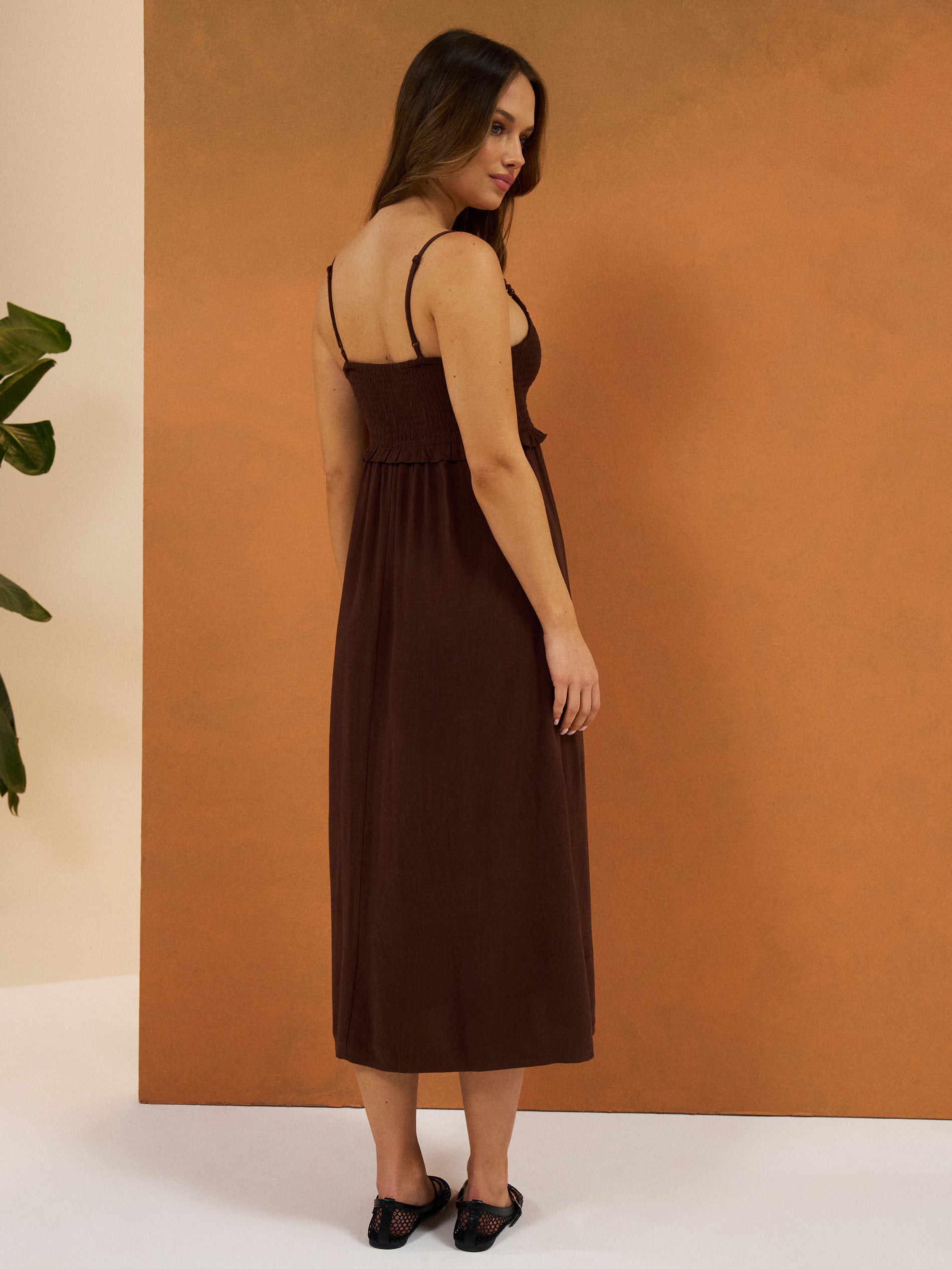 Sinsay Women's Brown Viscose Midi Dress With Straps | Sinsay In Lebanon