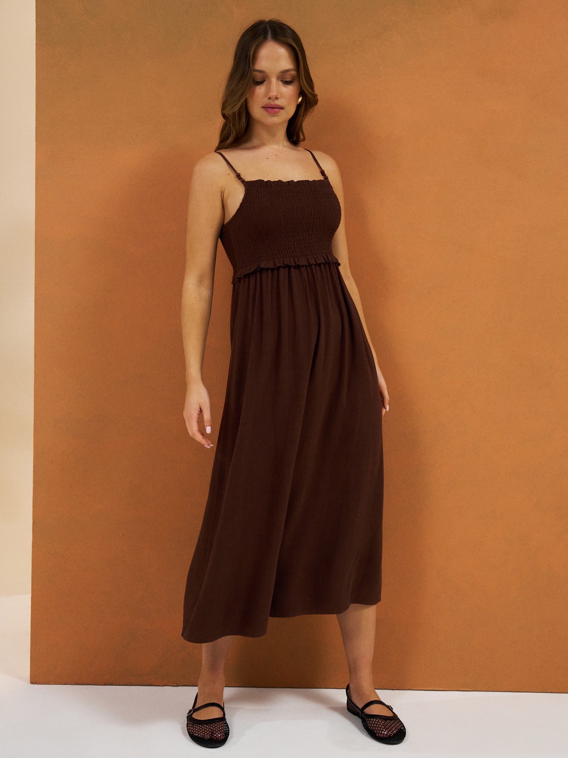 Sinsay Women's Brown Viscose Midi Dress With Straps | Sinsay In Lebanon