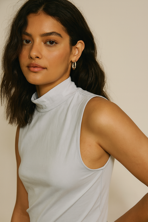 Forever 21 Women's Light Blue Turtle Neck Short Sleeve Blouse | Forever 21 In Lebanon