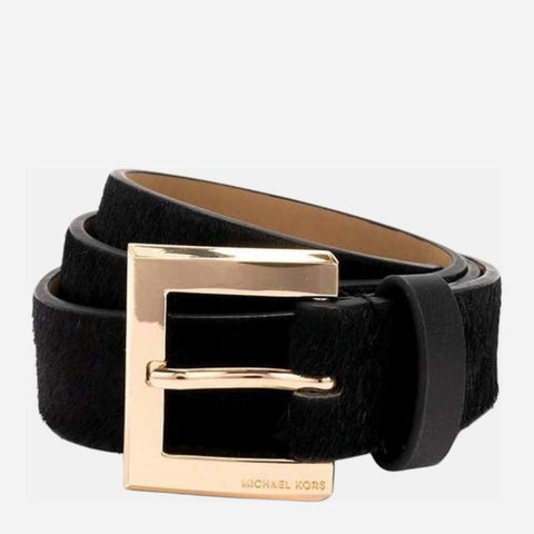 Black belt with a gold buckle on a white background