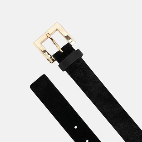 Black belt with a gold buckle on a white background
