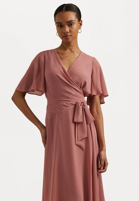 Lauren Ralph Lauren Women's Pink Belted Georgette Dress | Lauren Ralph Lauren In Lebanon