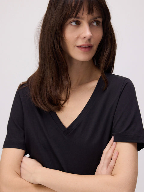Reserved Women's Black Regular Mercerized Cotton T-Shirt | Reserved In Lebanon