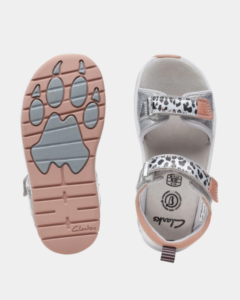 Clarks Girl's Silver Clowder Print Sandal UG9GQ SE175 shoes26