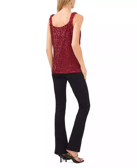 Vince Camuto Women's Burgundy Sequin V-Neck Sleeveless Blouse | Vince Camuto In Lebanon
