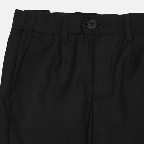 Close-up of black pants with a button on a white background