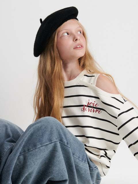 Sinsay Girl's White/Black Striped Sweatshirt | Sinsay In Lebanon