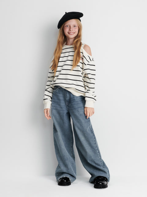 Sinsay Girl's White/Black Striped Sweatshirt | Sinsay In Lebanon
