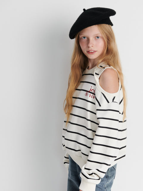 Sinsay Girl's White/Black Striped Sweatshirt | Sinsay In Lebanon