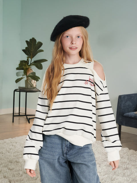 Sinsay Girl's White/Black Striped Sweatshirt | Sinsay In Lebanon