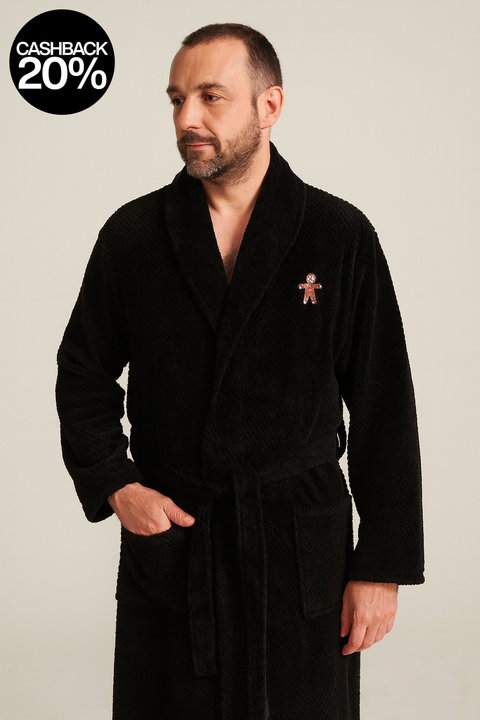 Reserved Men's Black Dressing Gown With Tie Waist Belt | Reserved In Lebanon