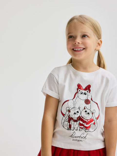 Reserved Girl's White Christmas Appliqué T-Shirt | Reserved In Lebanon