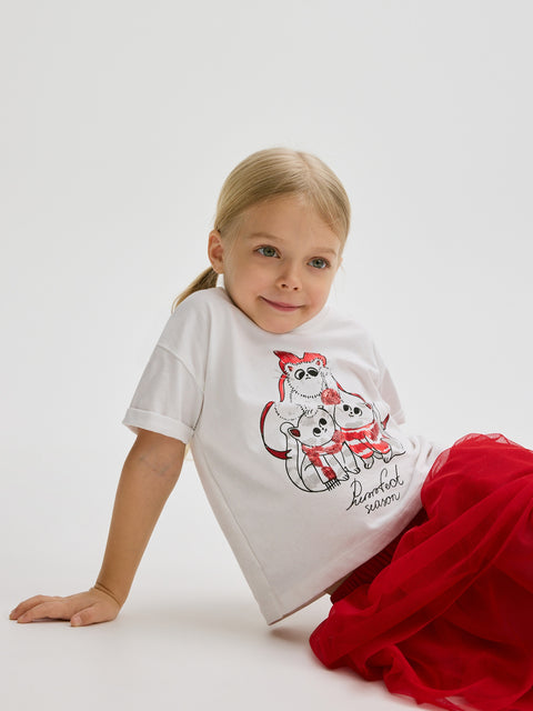 Reserved Girl's White Christmas Appliqué T-Shirt | Reserved In Lebanon