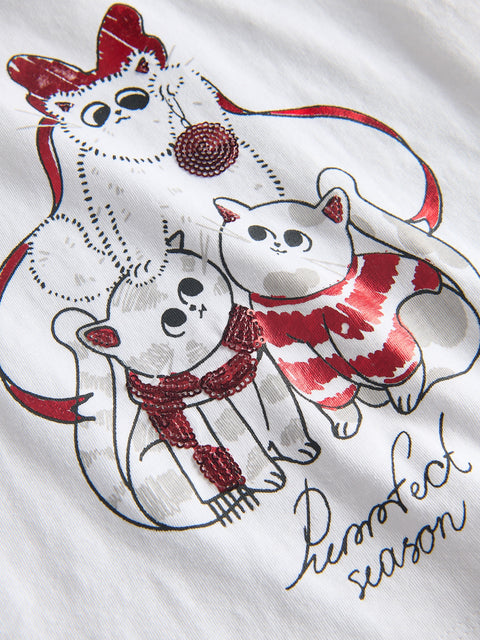 Reserved Girl's White Christmas Appliqué T-Shirt | Reserved In Lebanon