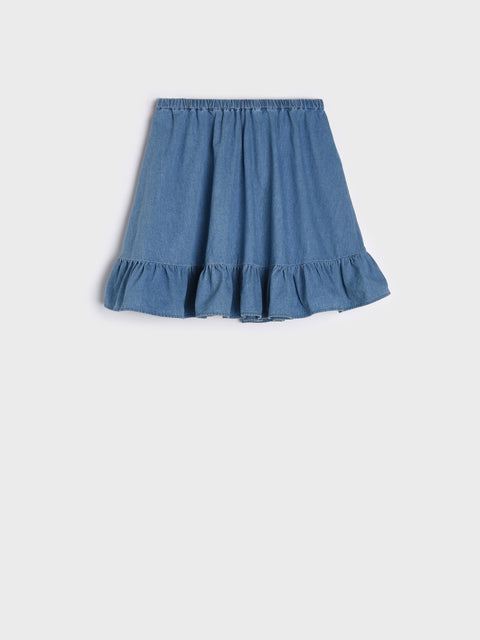 Blue skirt with ruffled hem on a white background