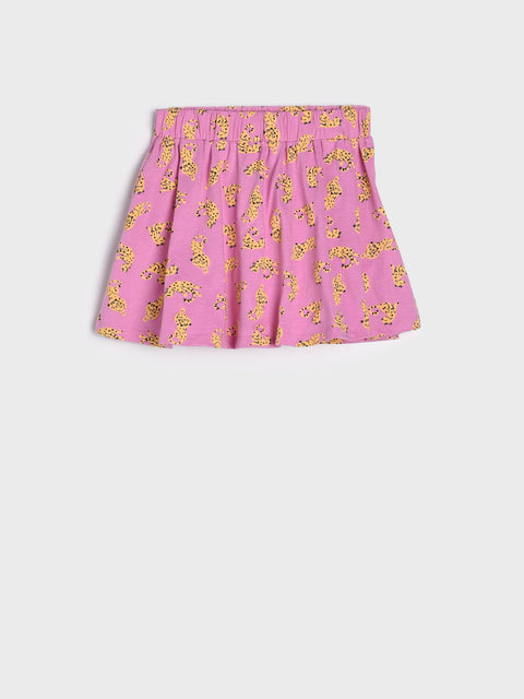 Pink skirt with yellow floral pattern on a white background