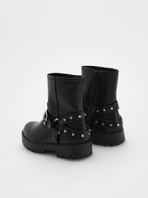 Reserved Girl's Black Biker Style Boots | Reserved In Lebanon
