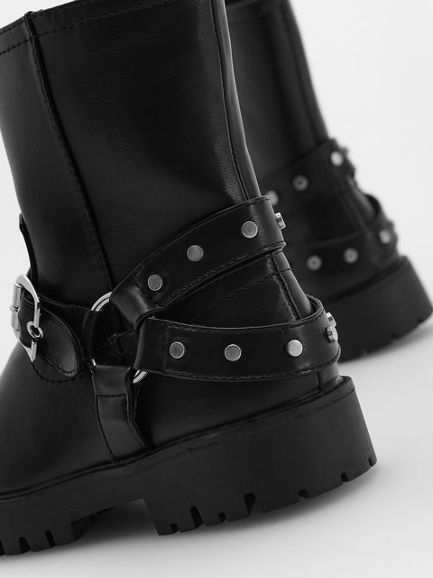 Reserved Girl's Black Biker Style Boots | Reserved In Lebanon
