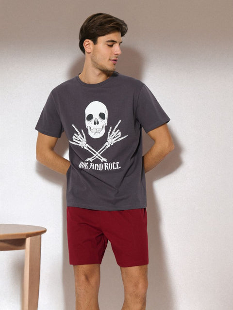 Sinsay Men's Dark Gray & Burgundy Short Pajama Set Of 2 pcs | Sinsay In Lebanon