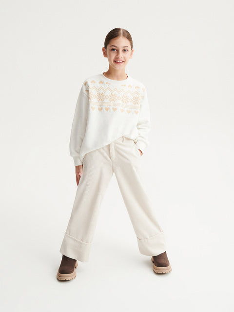 Reserved Girl's Off White High-Waisted Corduroy Pant | Reserved In Lebanon