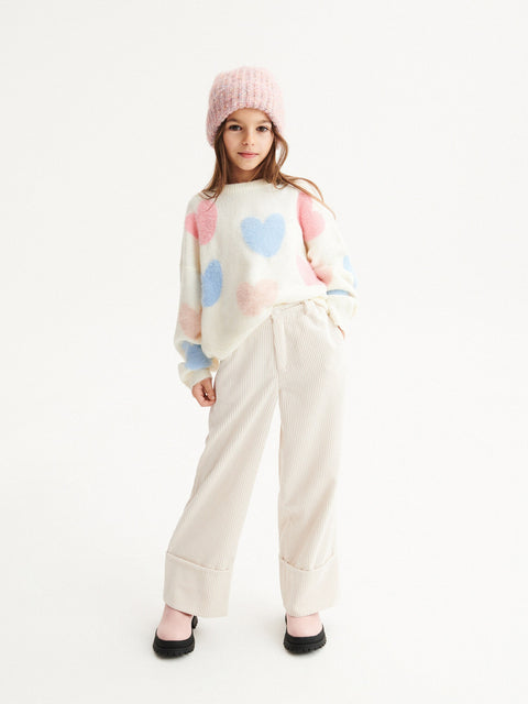 Reserved Girl's Off White High-Waisted Corduroy Pant | Reserved In Lebanon