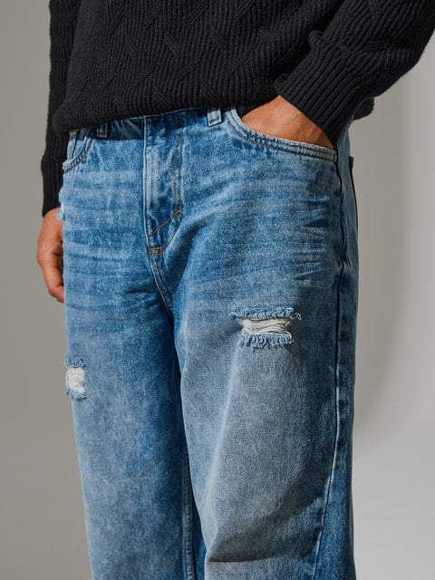 Sinsay Men's Blue Ripped Jeans With Washed Effect | Sinsay In Lebanon