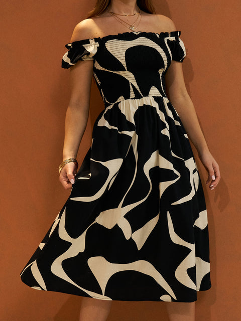 Sinsay Women's Black & Beige Cotton Midi Dress | Sinsay In Lebanon