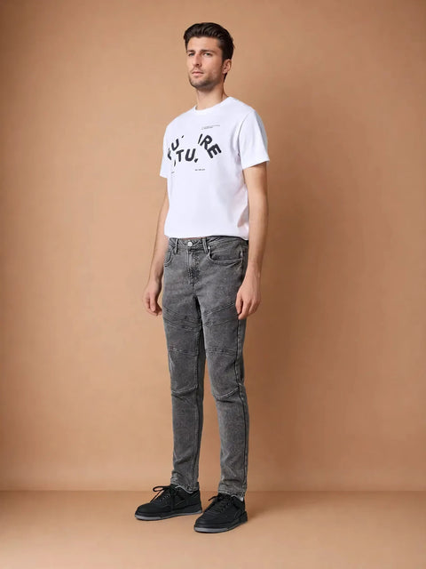 Sinsay Men's Gray Slim Fit Decorative Stitching Jeans |Sinsay In Lebanon