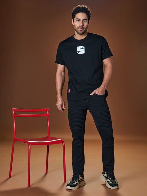 Sinsay Men's Black With A Decorative On Legs Slim-fit Jeans  | Sinsay in Lebanon