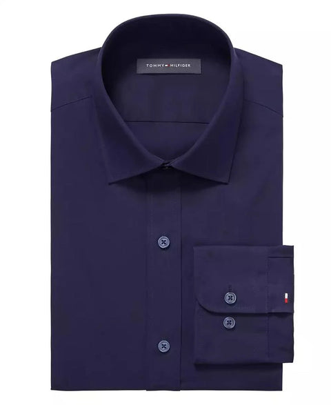Tommy Hilfiger Men's Navy TH Flex Essentials Regular-Fit Stretch Dress Shirt |Tommy Hilfiger In Lebanon
