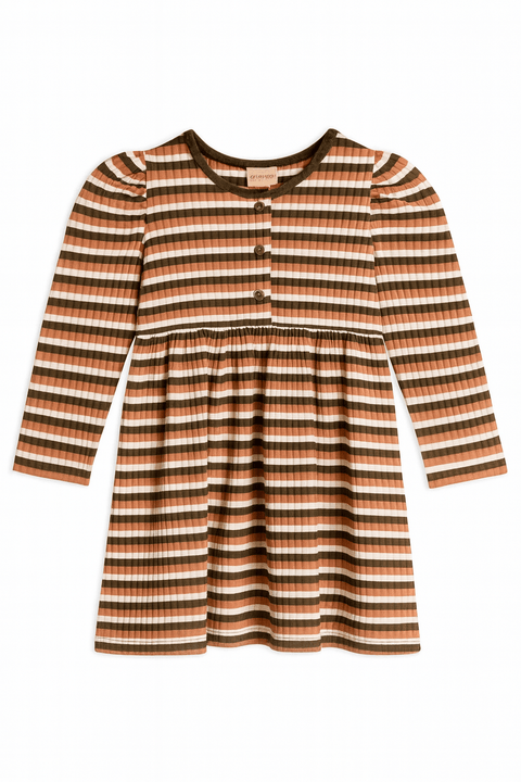 POMPdeLUX Baby Girl's Striped Brown Dusty Rose Long-Sleeve Dress | POMPdeLUX in Lebanon