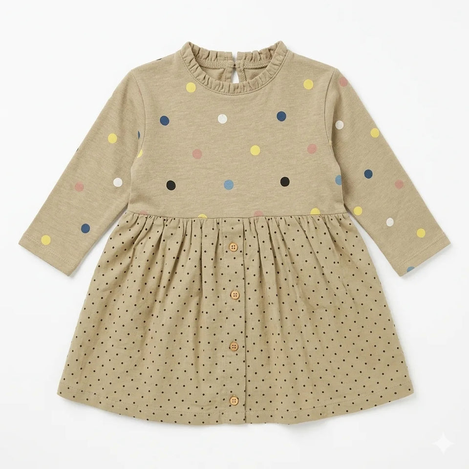 Zara Girl's Khaki Polka Dots Long Sleeves Dress | Zara in Lebanon