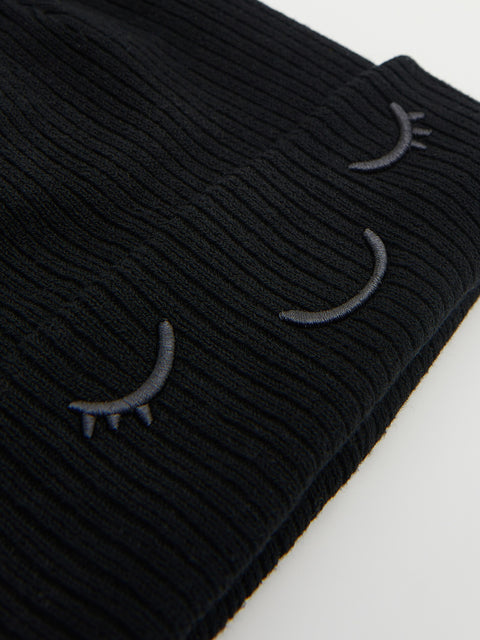 Reserved Baby Girl's Black Embroidered Beanie Hat | Reserved In Lebanon