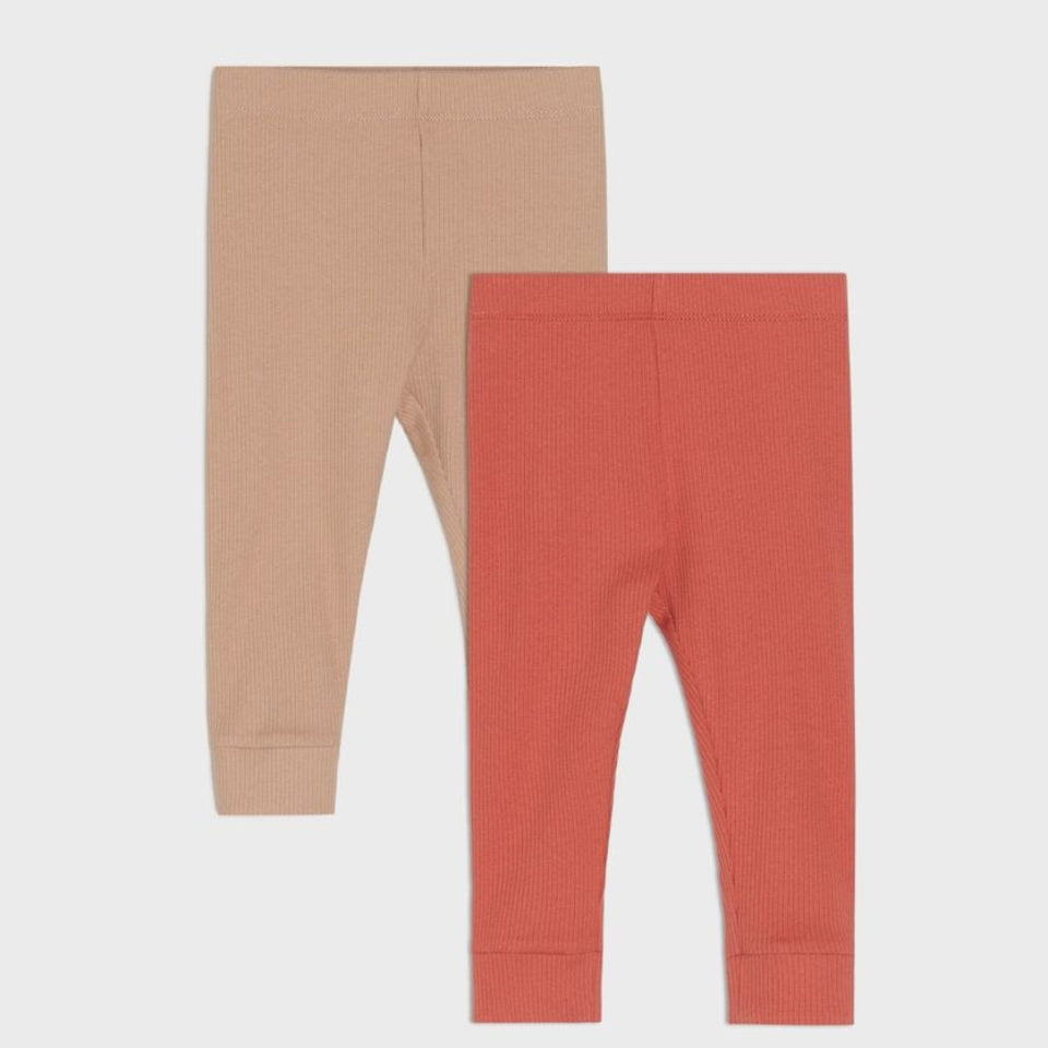 Sinsay Baby Girl's Coral & Tan Ribbed Pack Of 2 Leggings