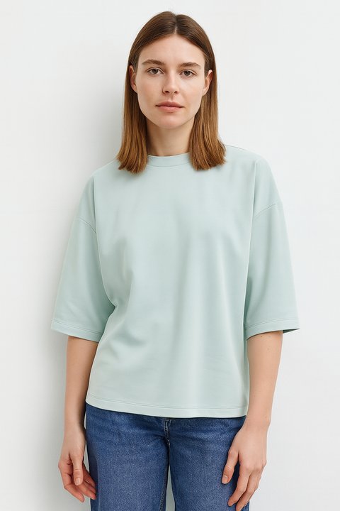 Mango Women's Light Aqua 3/4 Sleeve Blouse | Mango In Lebanon