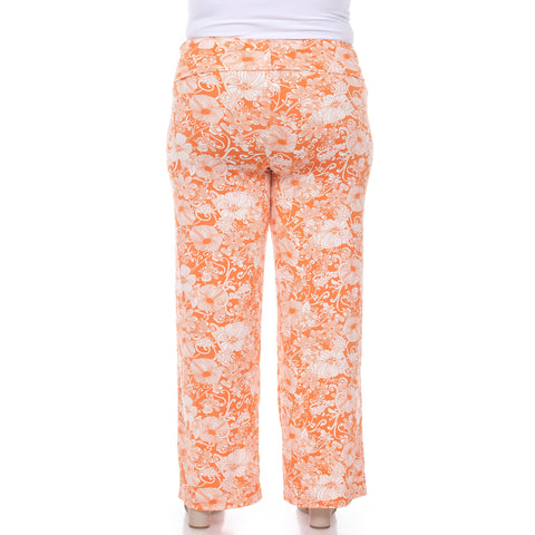 White Mark Women's Orange & White Plus Size Floral Paisley Palazzo Pants | White Mark In Lebanon
