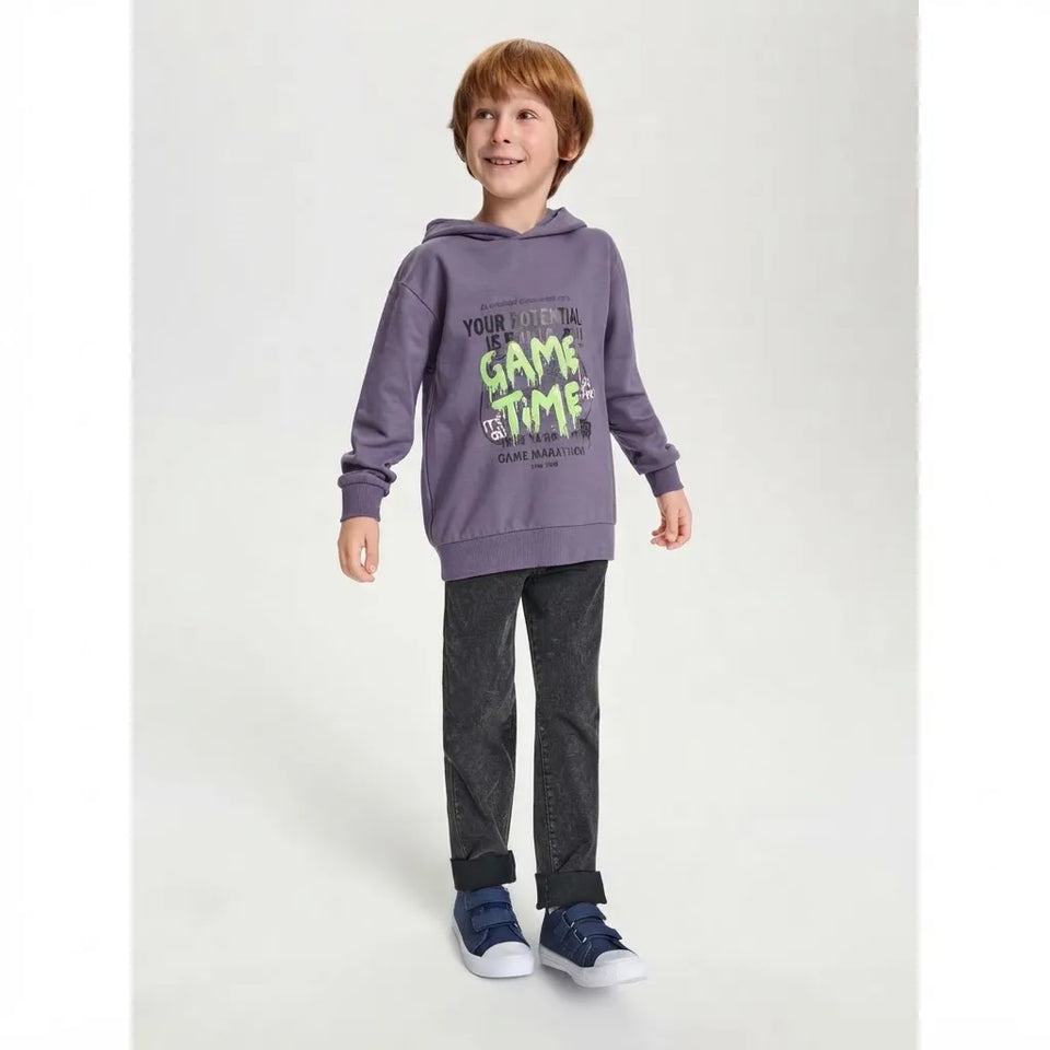 Sinsay Boy's Mauve Color with a Playful Game Time Print Hoodie