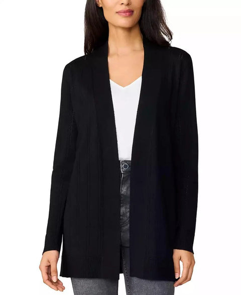 Melissa Paige Women's Black Pointelle Open-Front Long Cardigan  | Melissa Paige  In Lebanon