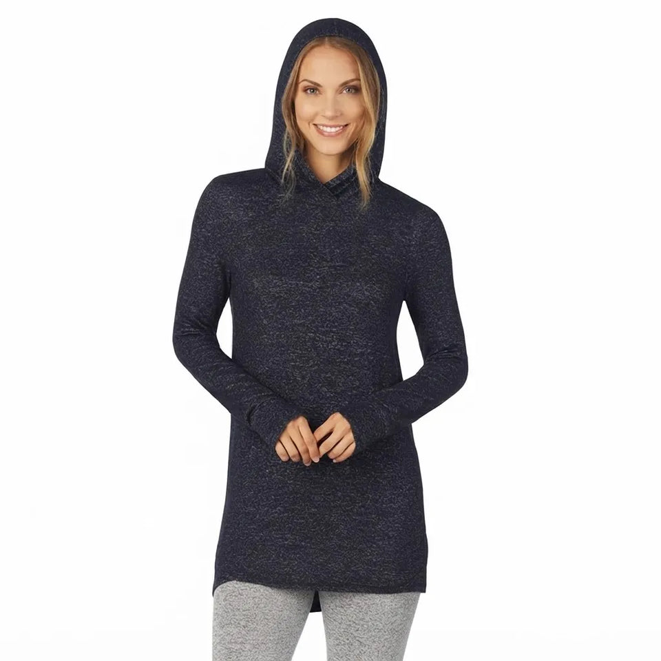 Cuddl Duds Women's Dark Gray Soft Knit Long Sleeve Tunic Hoodie