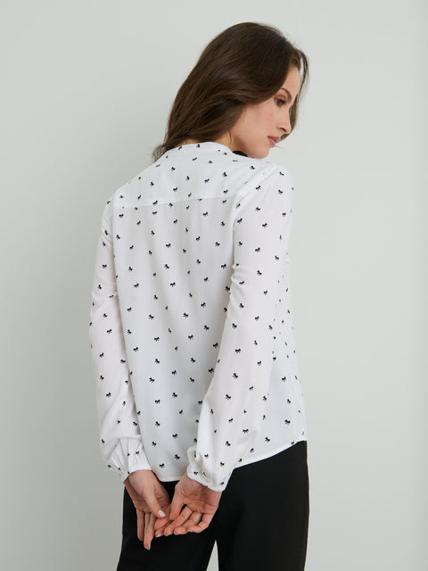 Sinsay Women's White Bow Printed Long Sleeve Blouse|Sinsay In Lebanon