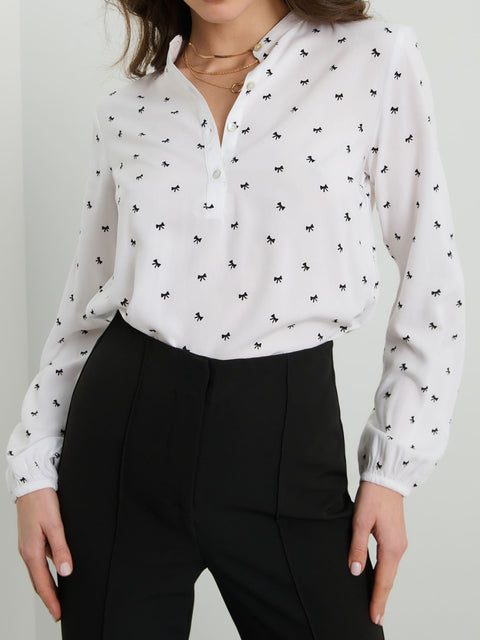 Sinsay Women's White Bow Printed Long Sleeve Blouse|Sinsay In Lebanon